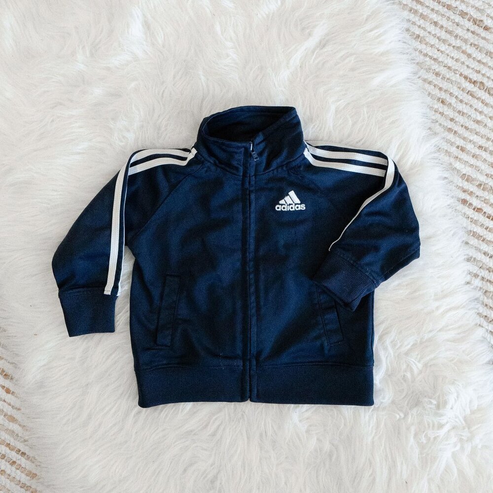 Adidas Baby Tricot Jacket | Size 9M | Navy Blue Zip-Up Track Style Windbreaker